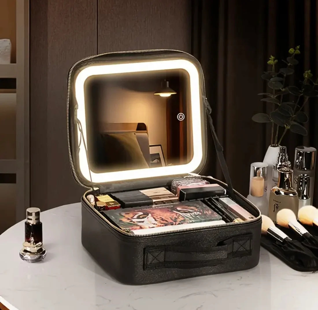 Makeup Bag with LED Mirror Travel Makeup Case for Women and Makeup Artists Cosmetic Organizer Large Make up Bags