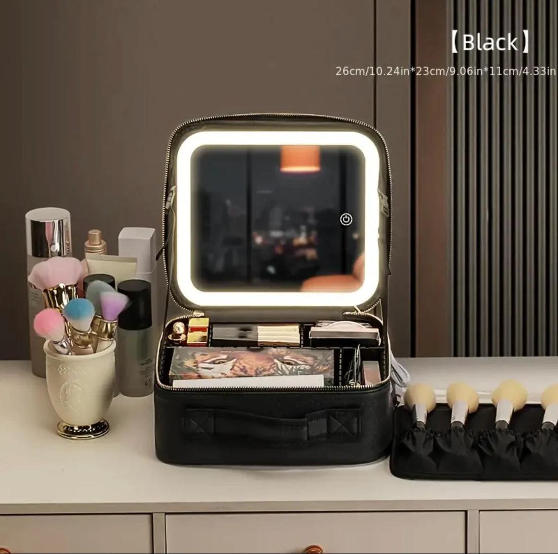 Makeup Bag with LED Mirror Travel Makeup Case for Women and Makeup Artists Cosmetic Organizer Large Make up Bags