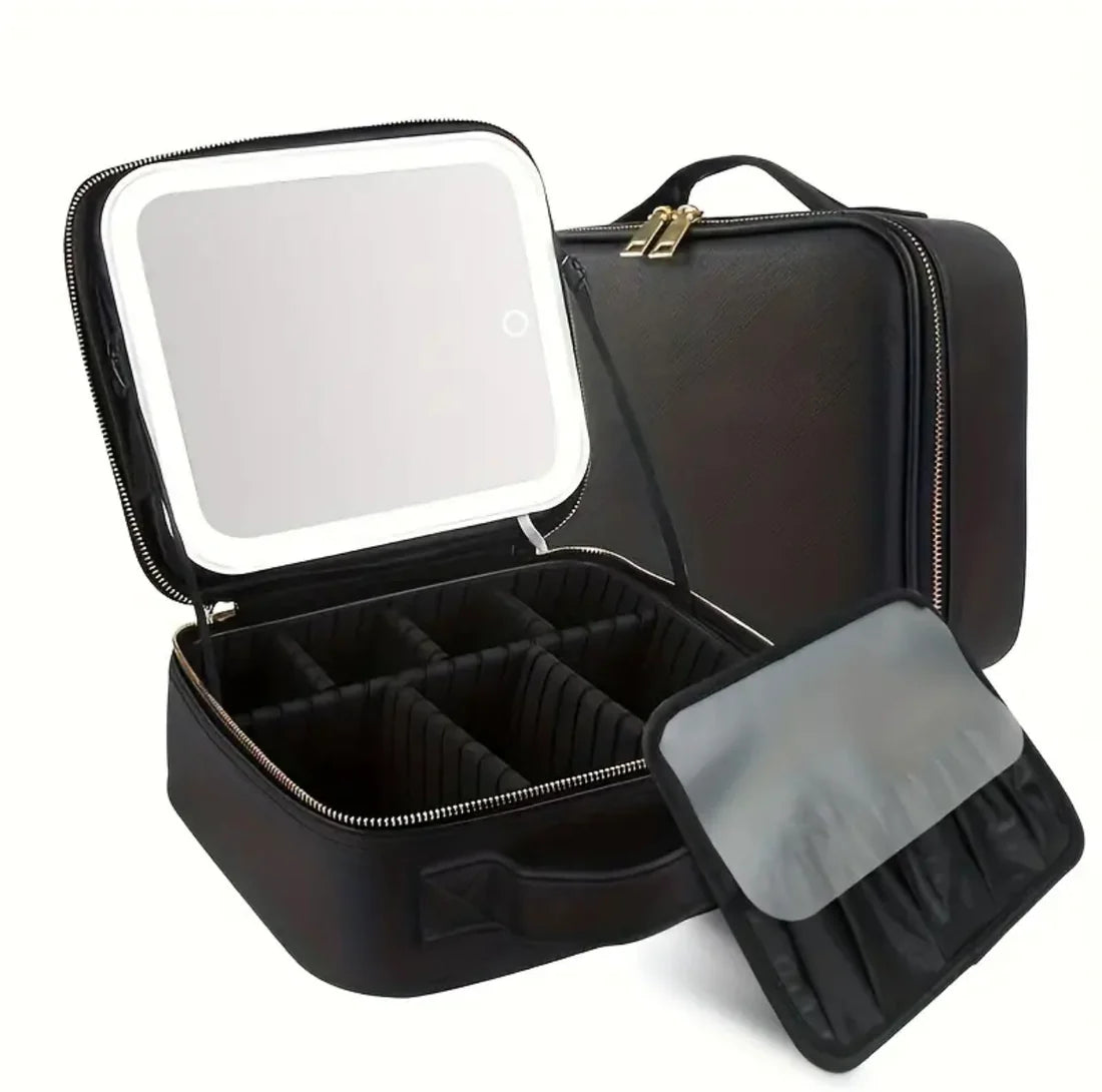 Makeup Bag with LED Mirror Travel Makeup Case for Women and Makeup Artists Cosmetic Organizer Large Make up Bags